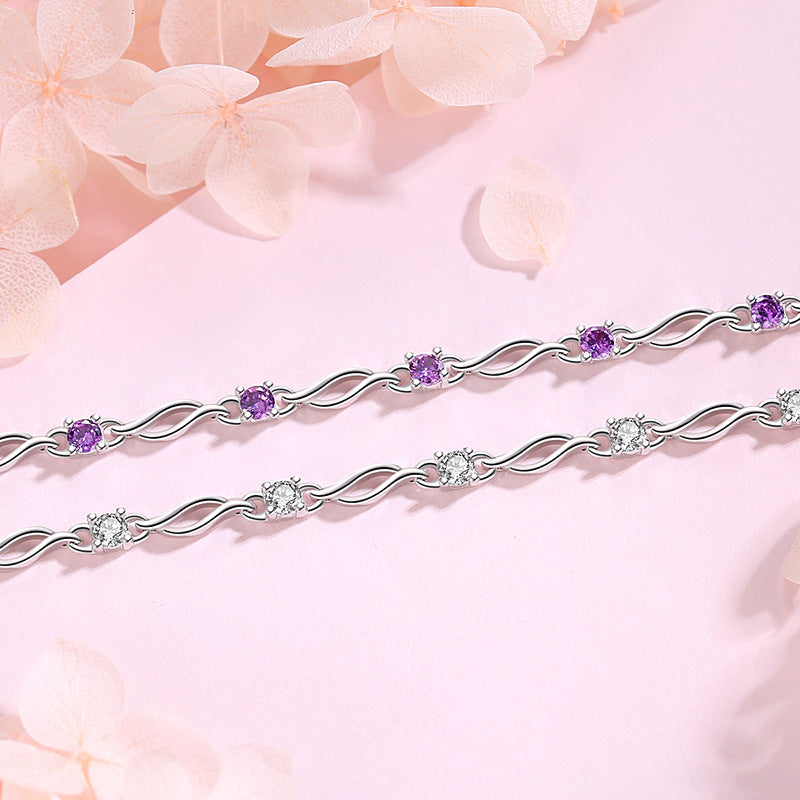 S925 sterling silver bracelet with blue diamond four-leaf clover