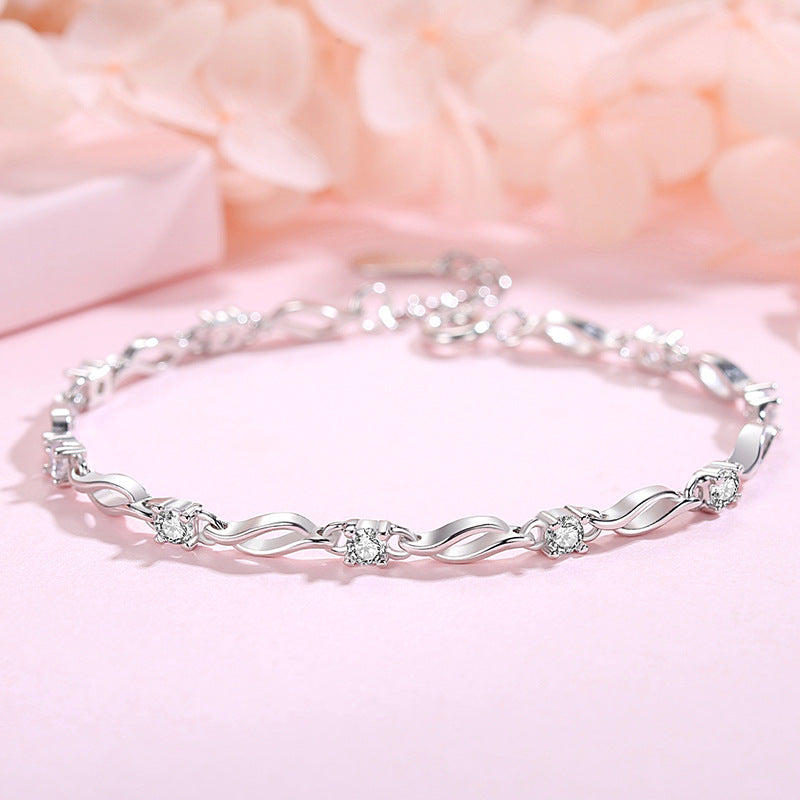 S925 sterling silver bracelet with blue diamond four-leaf clover