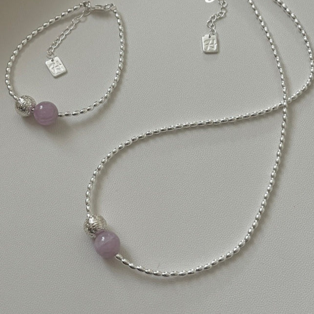 925 sterling silver rice bead amethyst bracelet