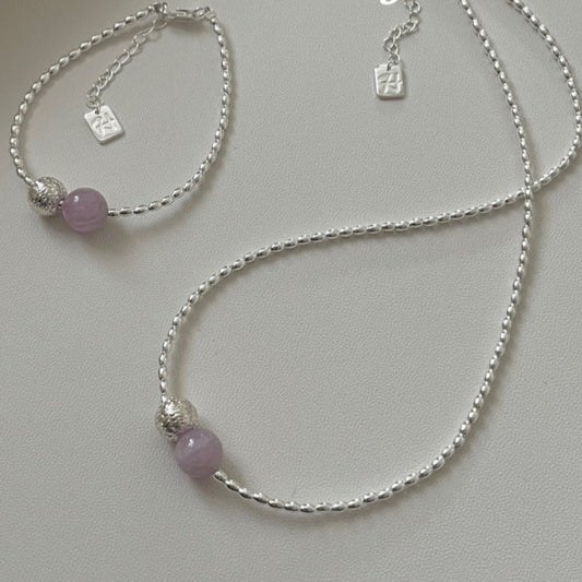 925 sterling silver rice bead amethyst bracelet