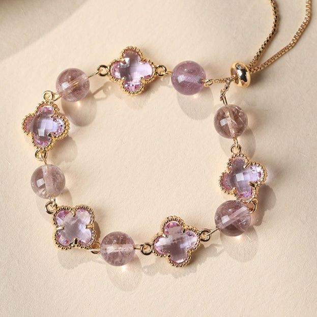 Beibeifu Original Natural crystal Four-leaf Clover Alloy bracelet