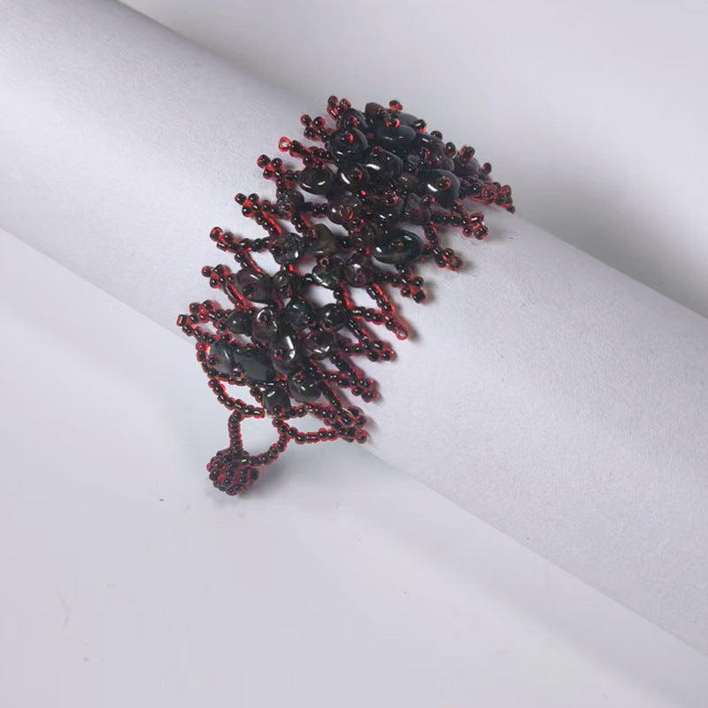 Handmade crushed stone beaded Bohemian hollowed-out rice bead crushed stone bracelet