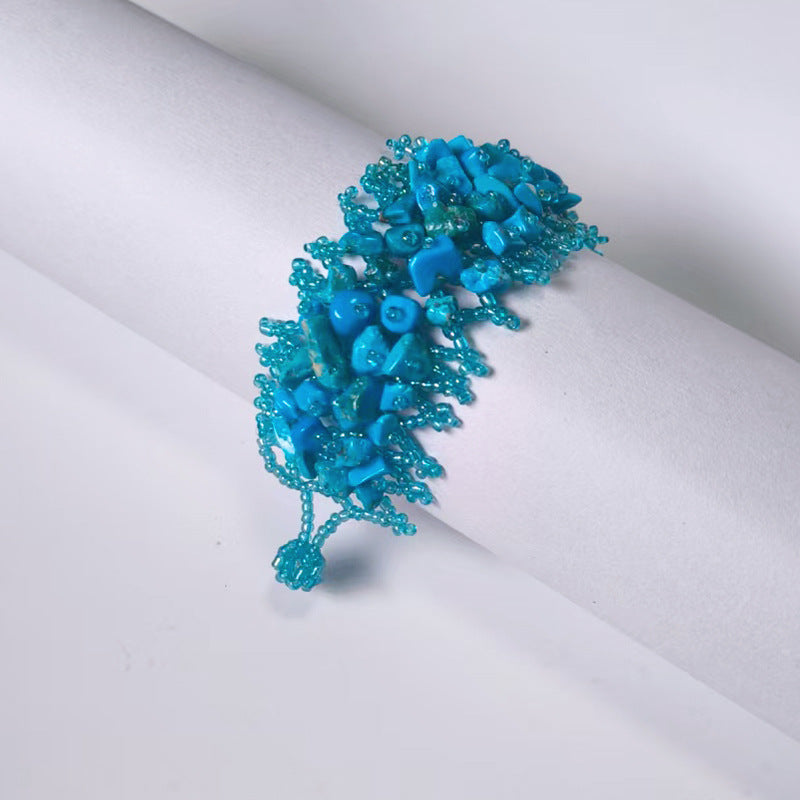 Handmade crushed stone beaded Bohemian hollowed-out rice bead crushed stone bracelet
