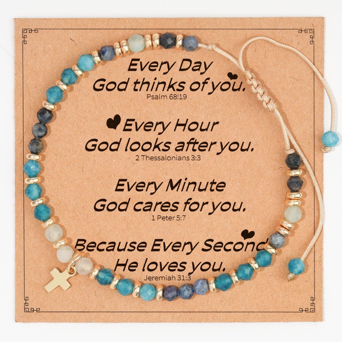 Hand-woven natural stone cross bracelet