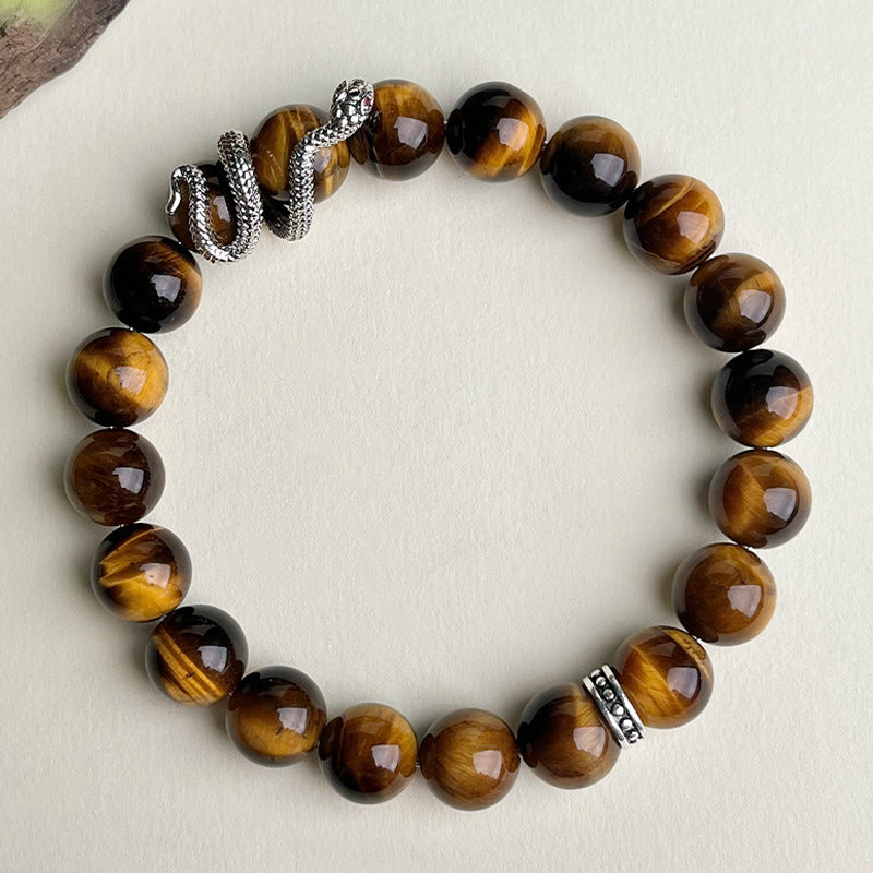 Natural tiger's eye stone zodiac year obsidian Buddhist prayer bead bracelet