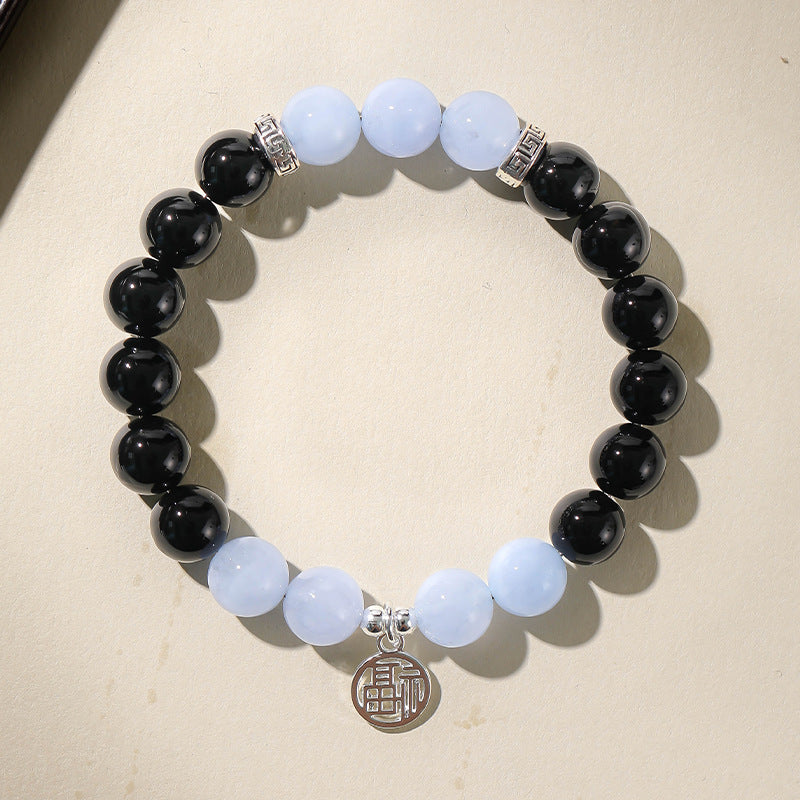 Natural tiger's eye stone zodiac year obsidian Buddhist prayer bead bracelet