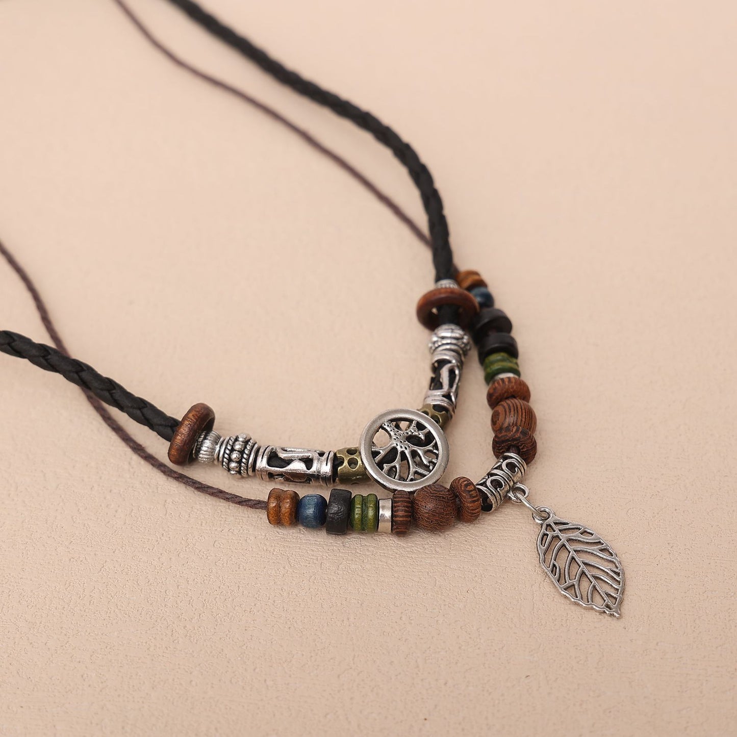 Hand-strung beaded multi-layer adjustable bracelet