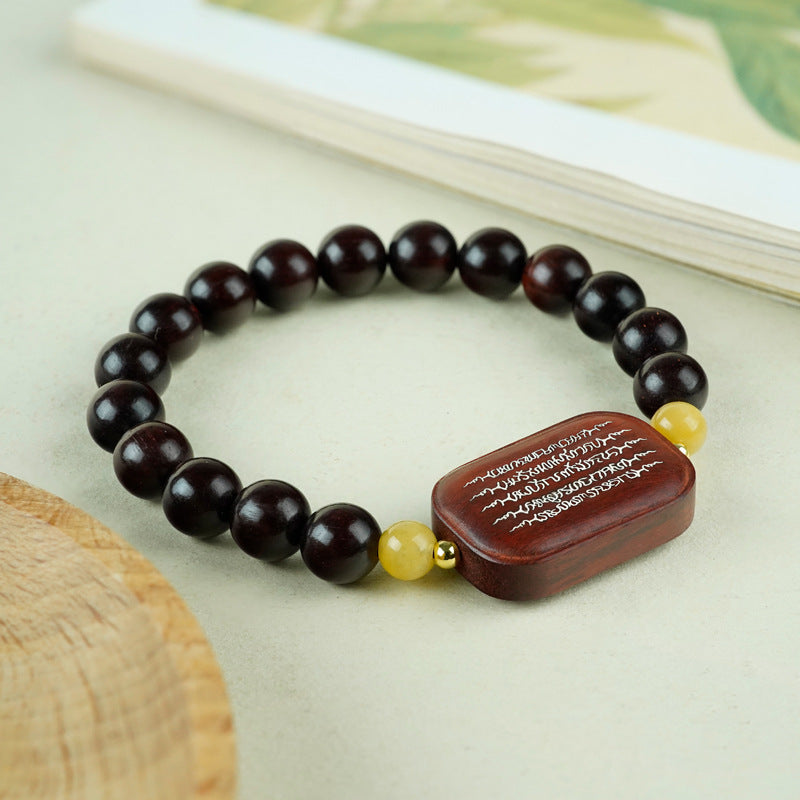 A silver-inlaid five-striped bracelet made of sandalwood and a small-leaf red sandalwood Zen bracelet