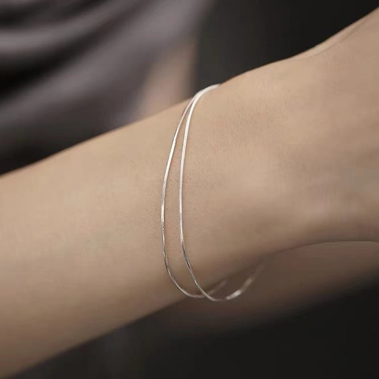925 silver-plated snake-bone chain slim bracelet