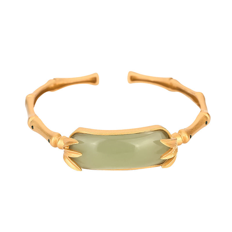 Ancient-style gilded and inlaid bracelet imitating Hetian jade with bamboo leaf green and segmented height