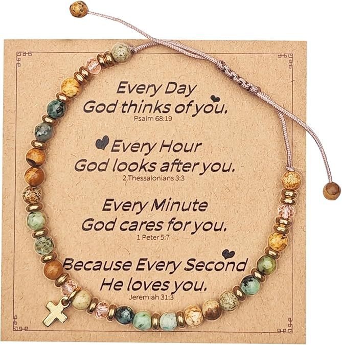 Hand-woven natural stone cross bracelet