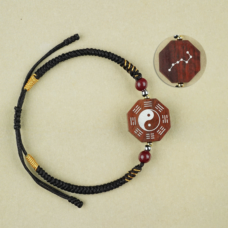 Jujube wood inlaid with silver, Tai Chi woven diamond knot bracelet