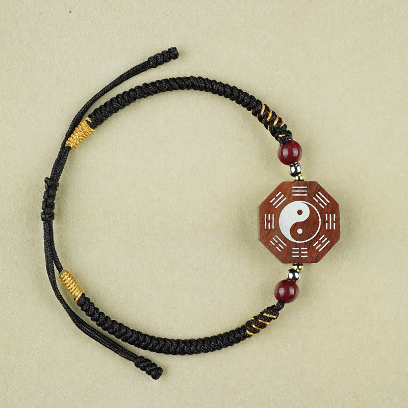 Jujube wood inlaid with silver, Tai Chi woven diamond knot bracelet