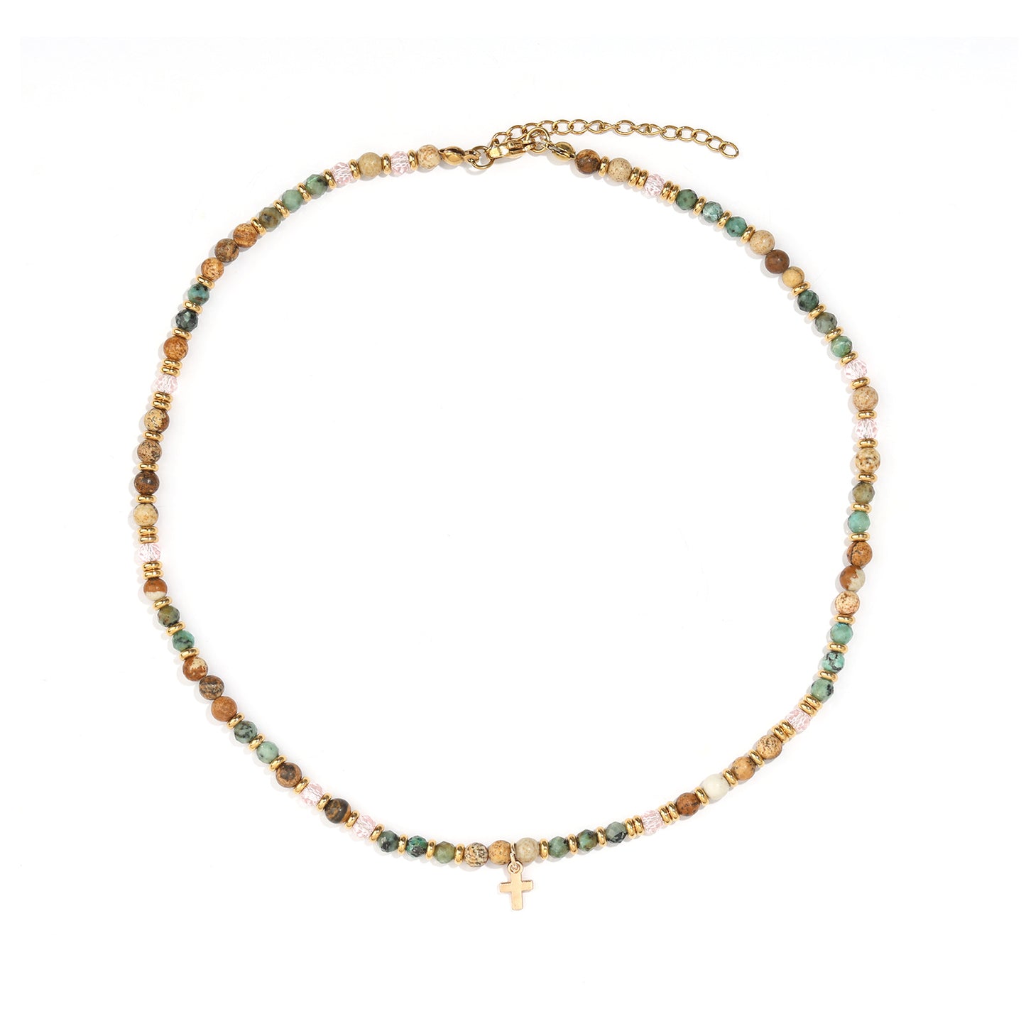 Hand-woven natural stone cross bracelet
