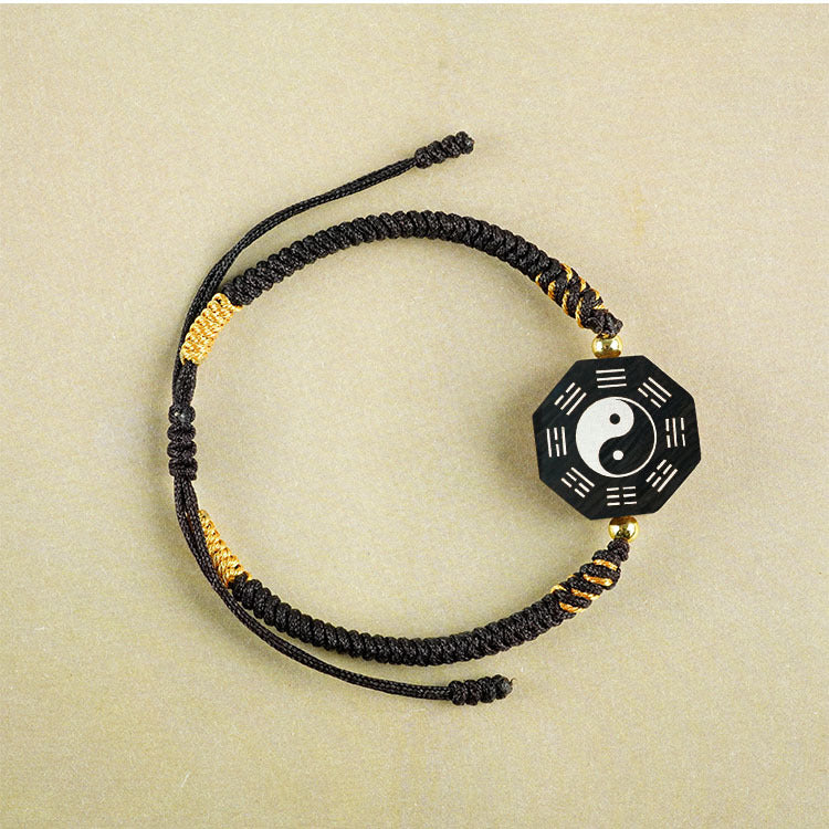 Jujube wood inlaid with silver, Tai Chi woven diamond knot bracelet