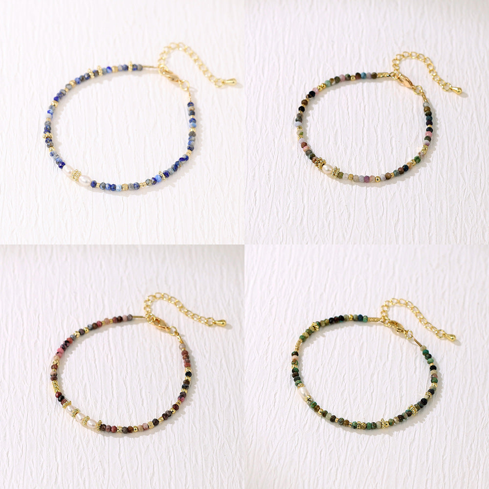 Semi-precious stone and pearl spliced bracelet