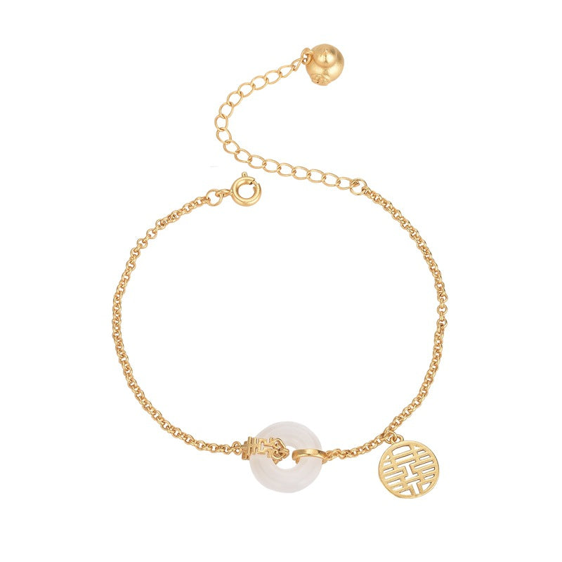 Retro double happiness character gourd bracelet with gilded peace pendant
