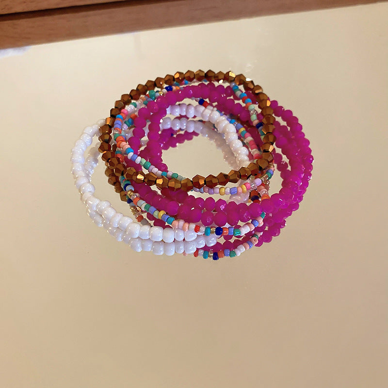 Bohemian-style stacked rice bead bracelet