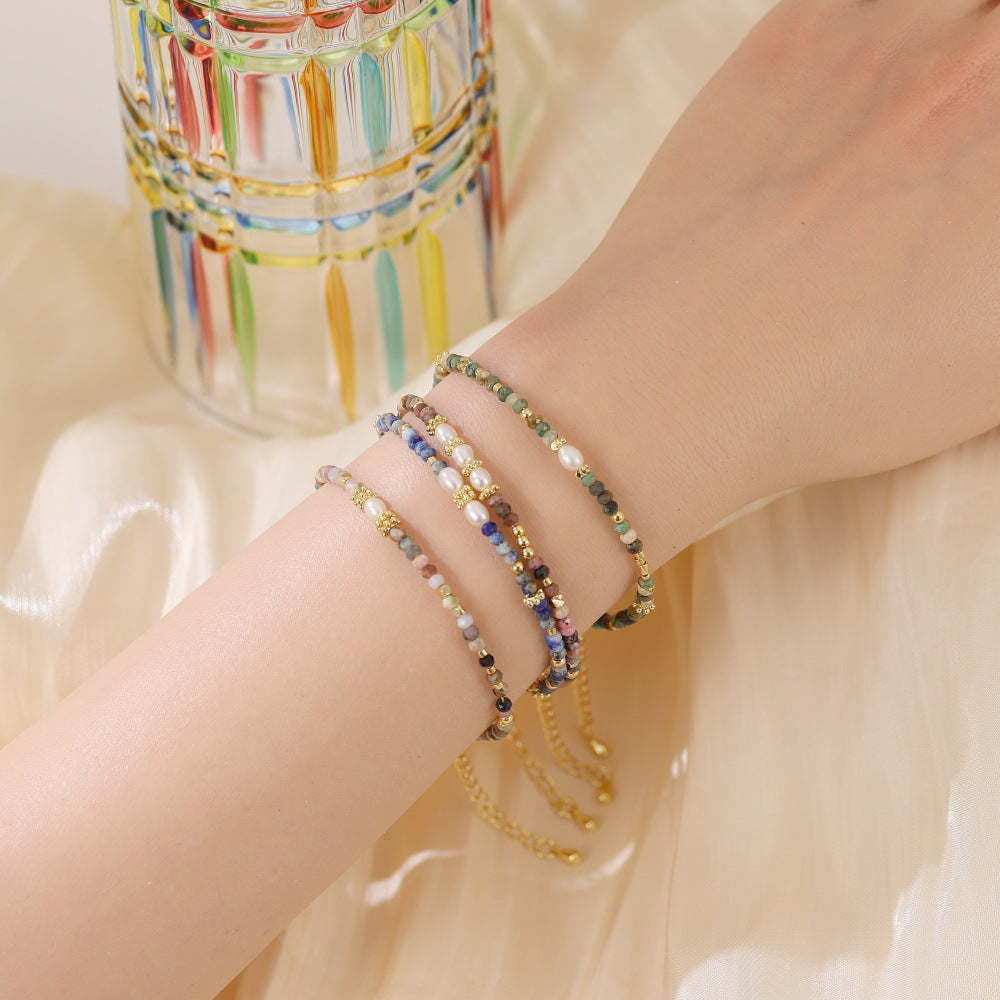 Semi-precious stone and pearl spliced bracelet