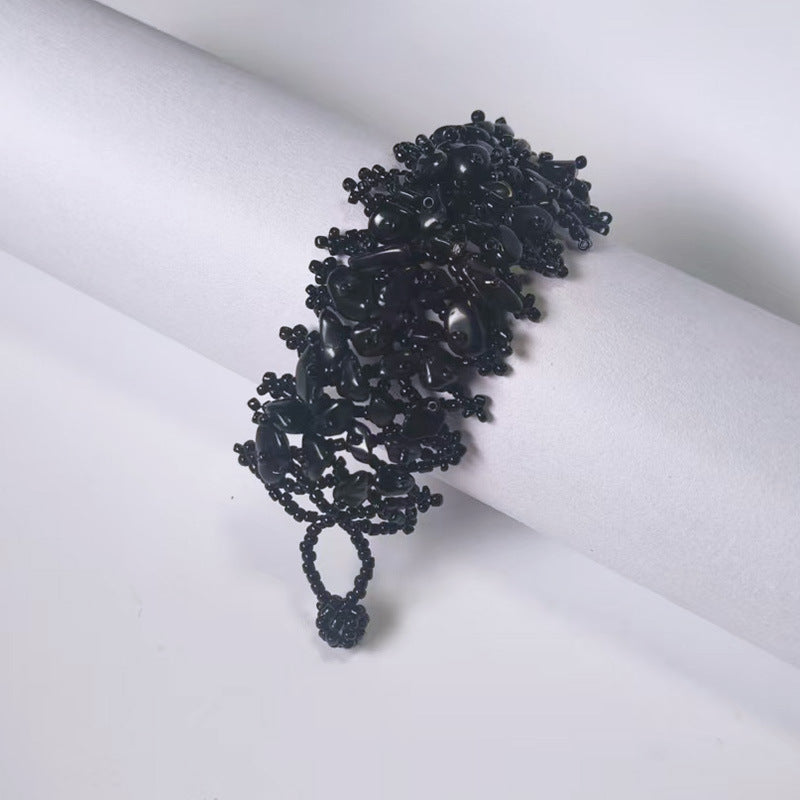 Handmade crushed stone beaded Bohemian hollowed-out rice bead crushed stone bracelet