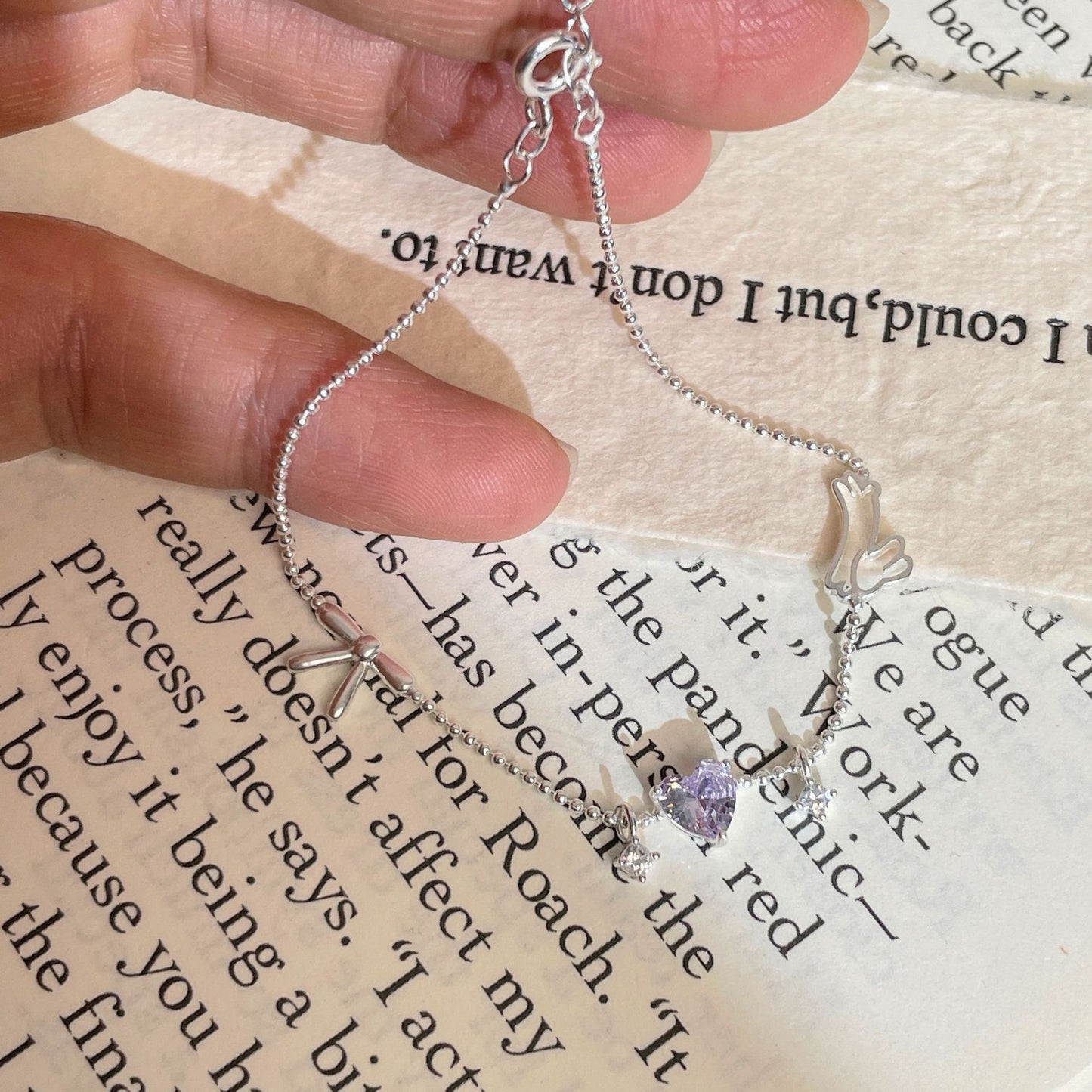 Rabbit Bow bracelet for Women, S925 sterling silver