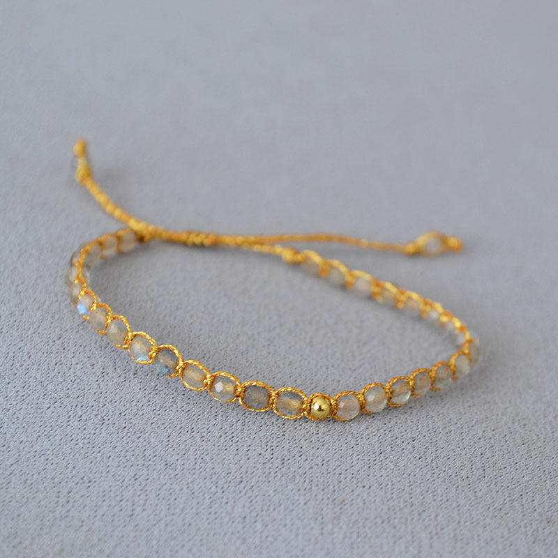 Retro grey glitter moonstone gold thread hand-woven beads