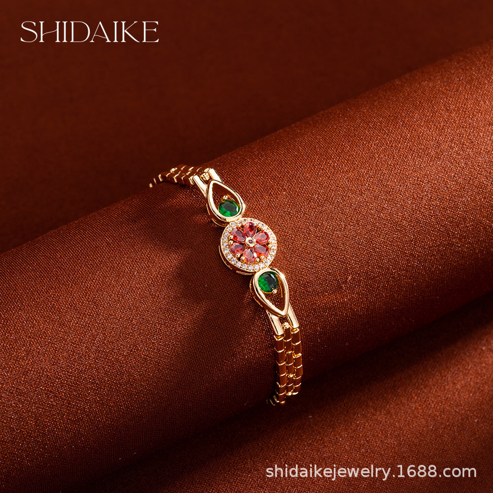 Zircon inlaid pattern 18K gold-plated watch bracelet