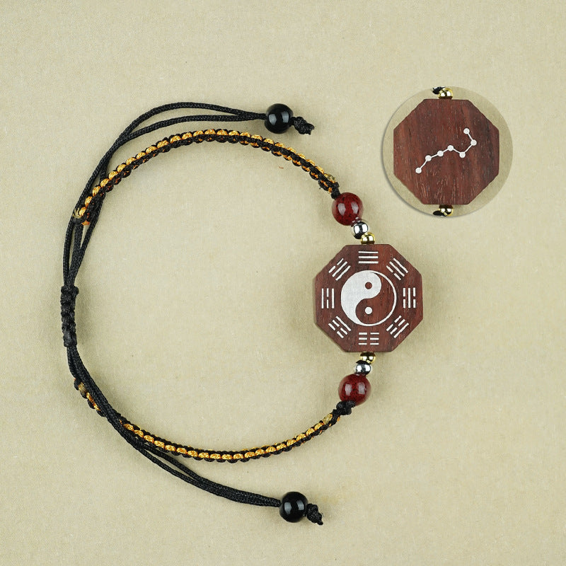 Jujube wood inlaid with silver, Tai Chi woven diamond knot bracelet