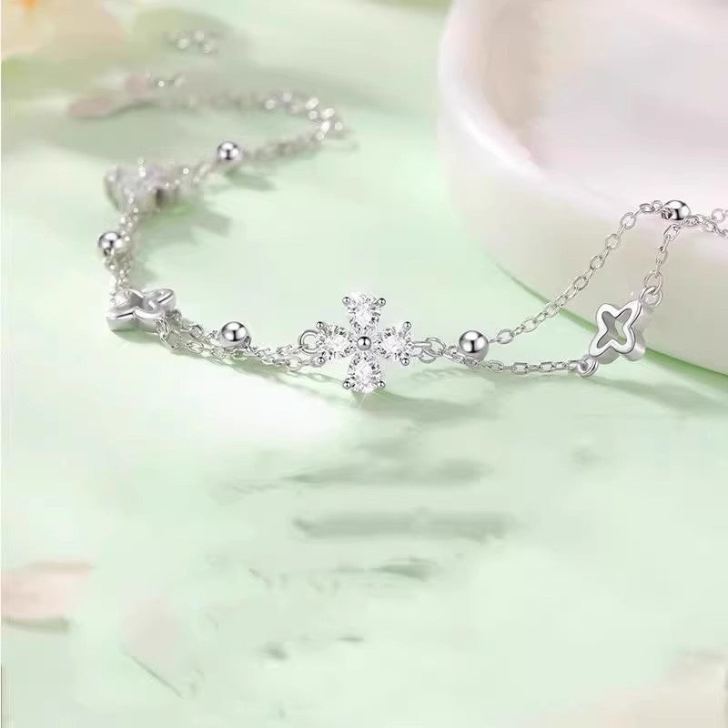 925 silver-plated four-leaf clover bracelet