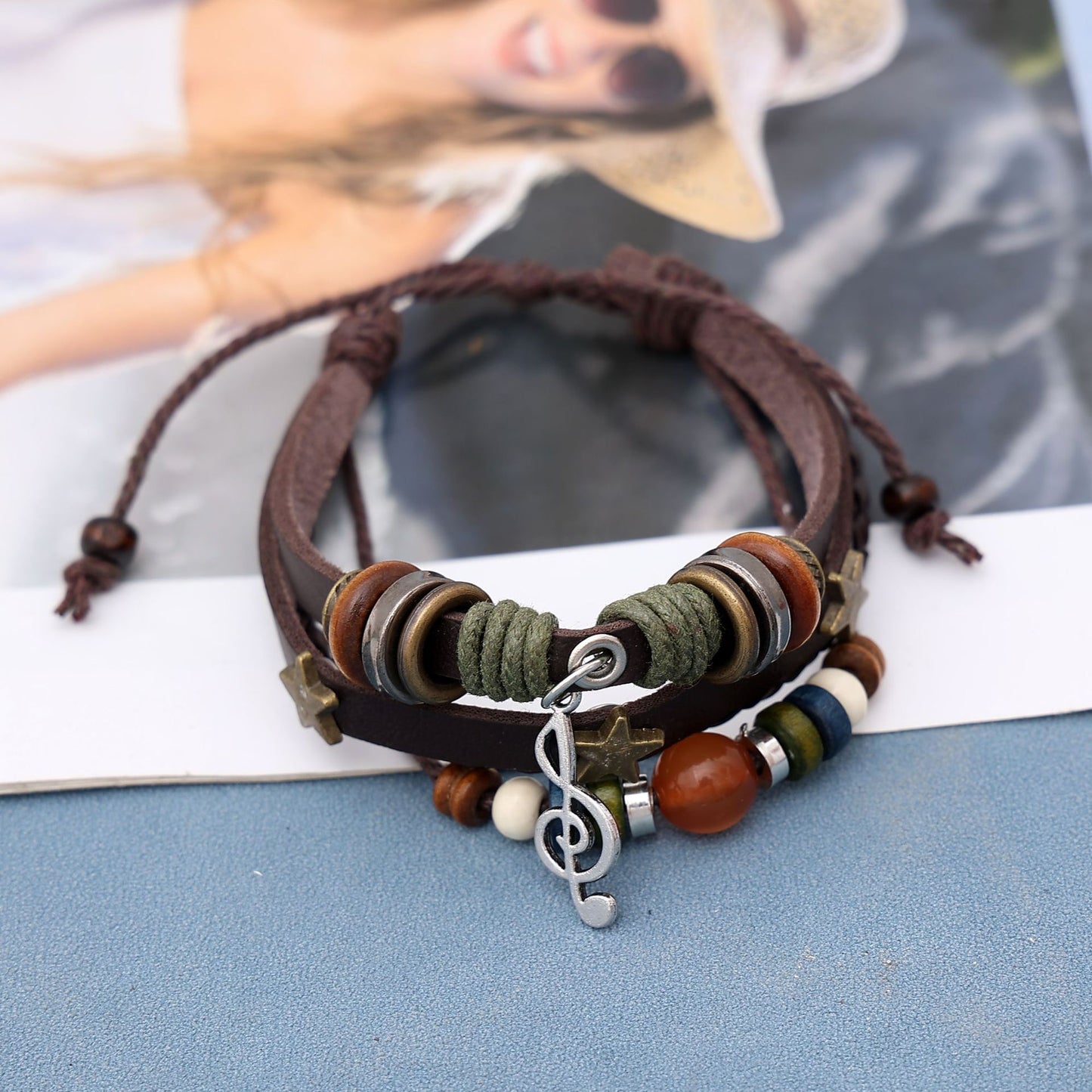 Woven leather star beads