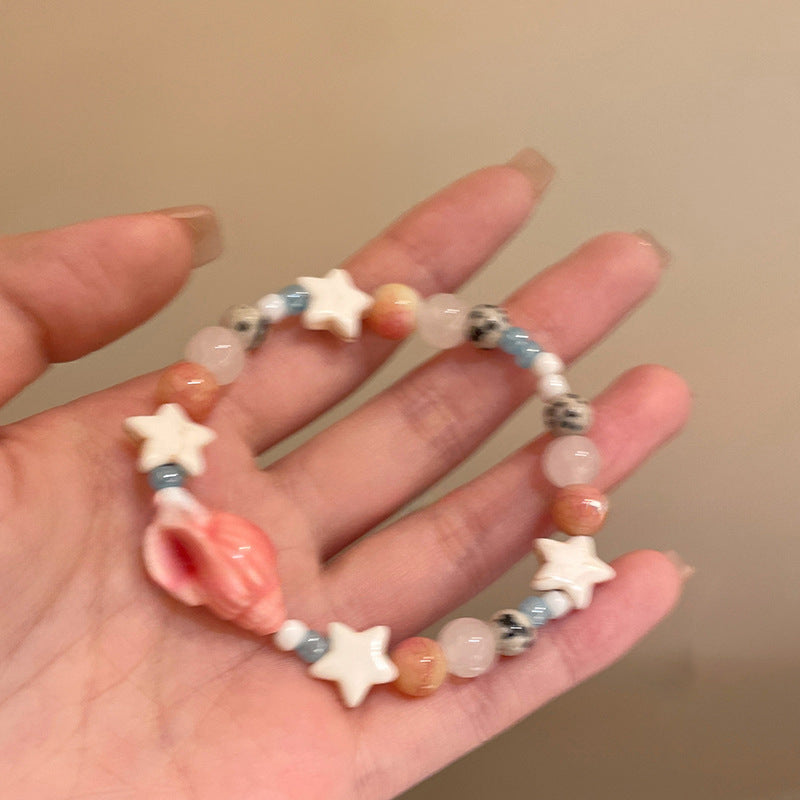 Beach bracelet, vacation conch, star ceramic beads