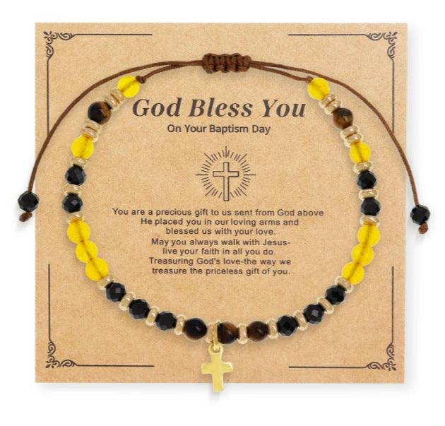 Hand-woven natural stone cross bracelet