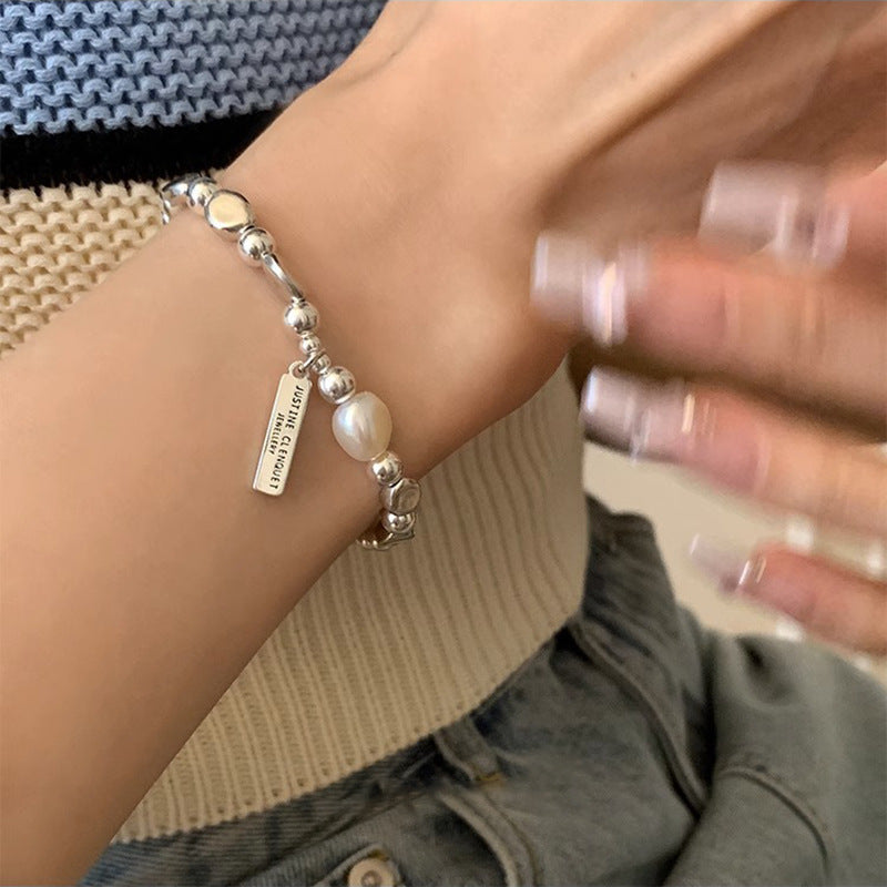 Irregular silver bean pearl ins bracelet