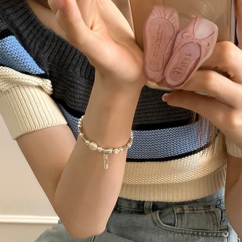 Irregular silver bean pearl ins bracelet