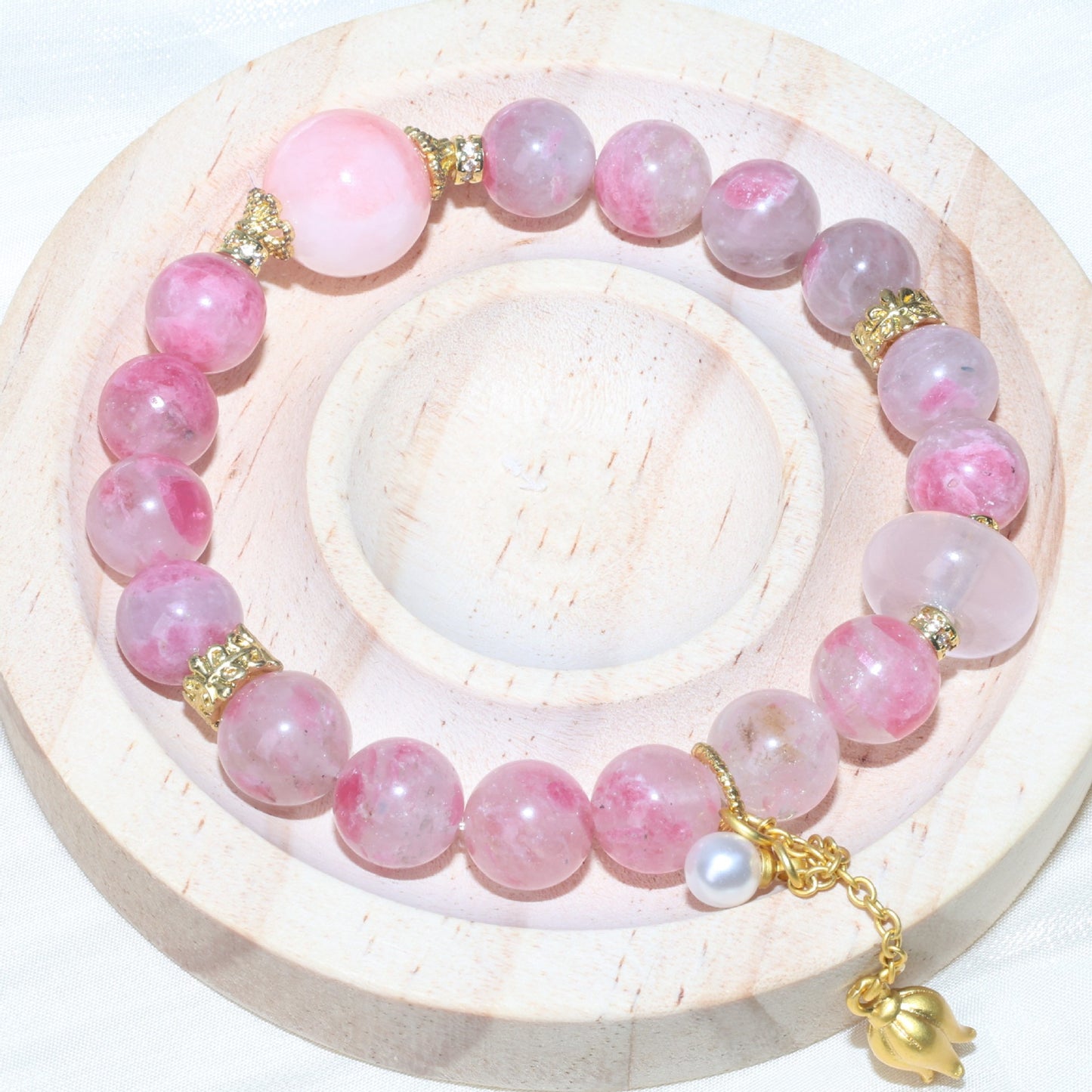 Pink cherry blossom mist, deep and light cherry blossom rain, Persian jade crystal bracelet