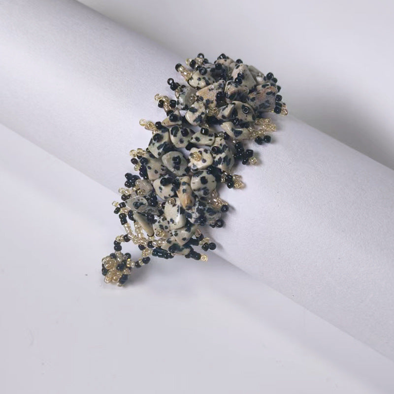 Handmade crushed stone beaded Bohemian hollowed-out rice bead crushed stone bracelet