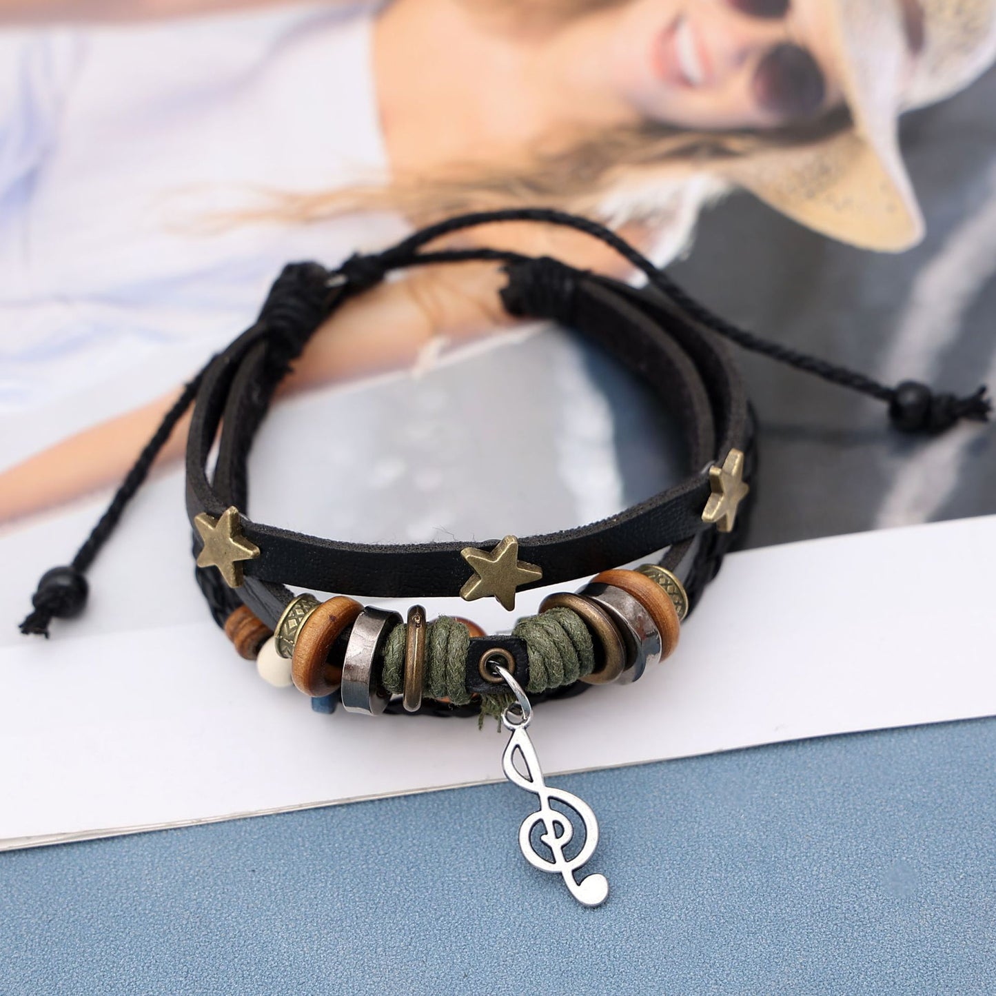 Woven leather star beads