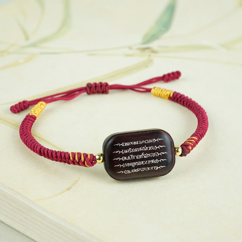 A silver-inlaid five-striped bracelet made of sandalwood and a small-leaf red sandalwood Zen bracelet