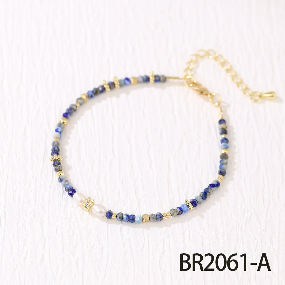 Semi-precious stone and pearl spliced bracelet