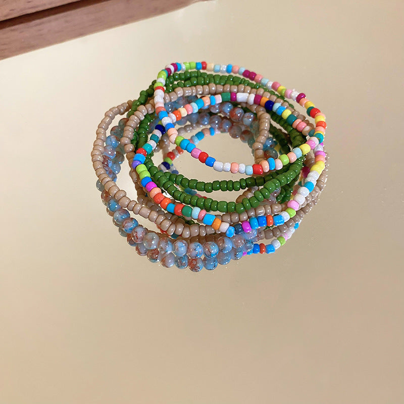 Bohemian-style stacked rice bead bracelet