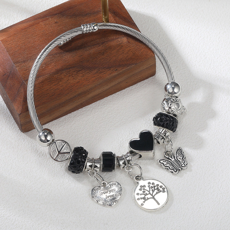 DIY beaded bracelet with multi-element stainless steel and copper alloy rhinestone
