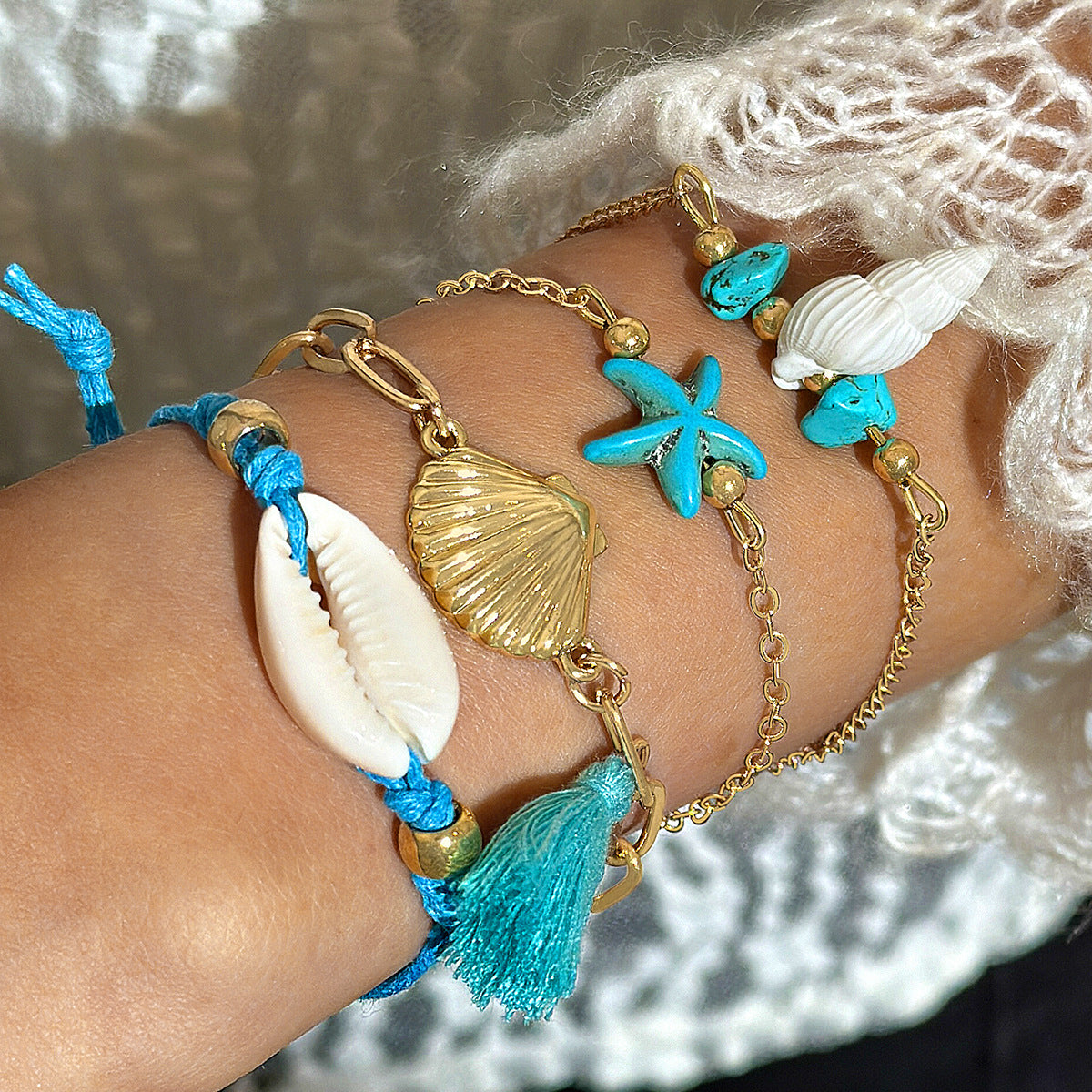Vacation Series Beach Starfish Shell Rice Bead Woven bracelet