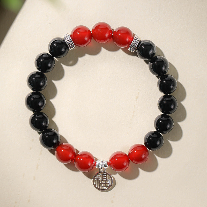 Natural tiger's eye stone zodiac year obsidian Buddhist prayer bead bracelet