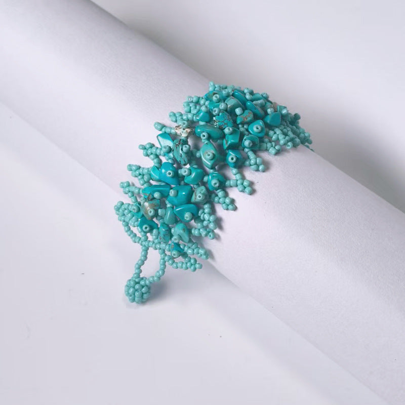 Handmade crushed stone beaded Bohemian hollowed-out rice bead crushed stone bracelet