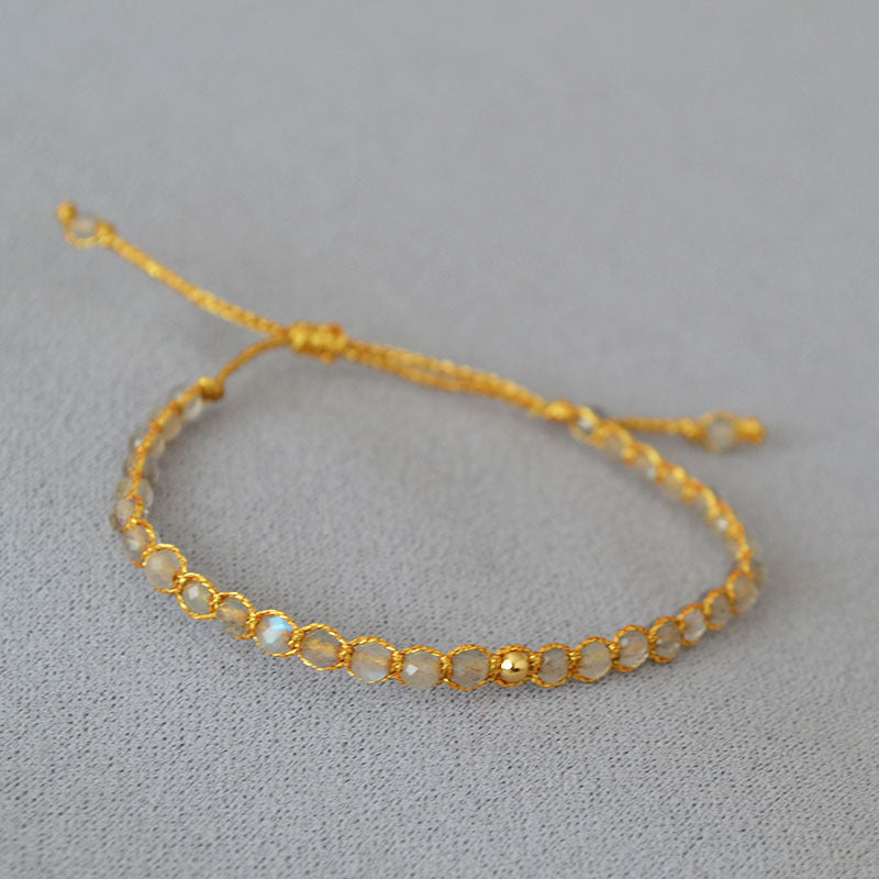 Retro grey glitter moonstone gold thread hand-woven beads