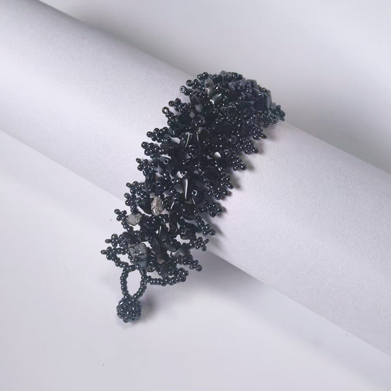 Handmade crushed stone beaded Bohemian hollowed-out rice bead crushed stone bracelet
