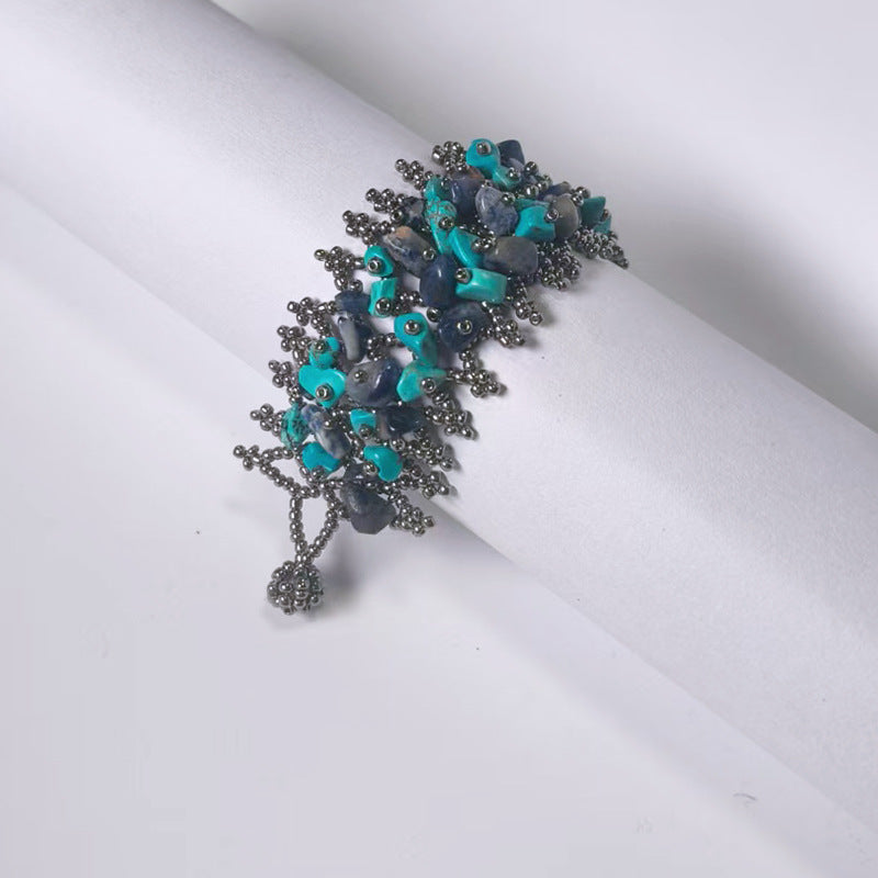 Handmade crushed stone beaded Bohemian hollowed-out rice bead crushed stone bracelet