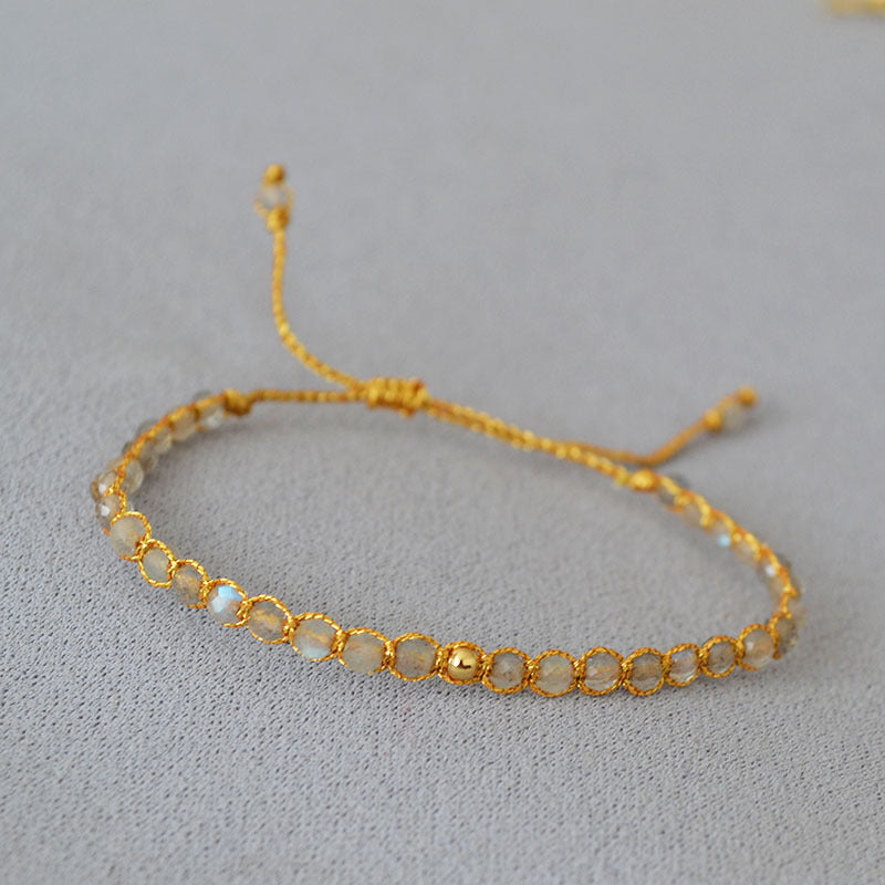 Retro grey glitter moonstone gold thread hand-woven beads