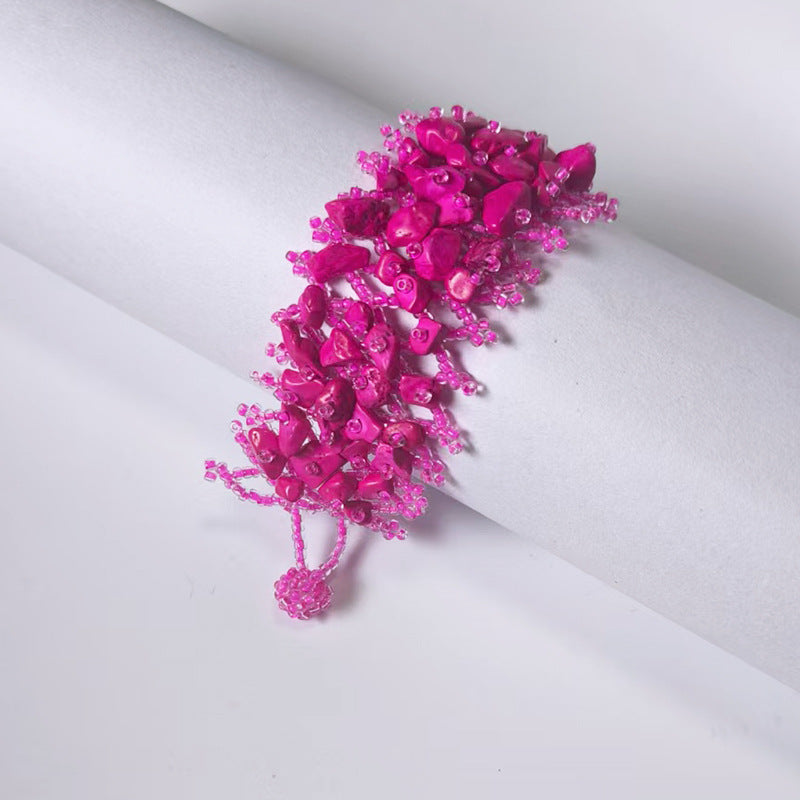 Handmade crushed stone beaded Bohemian hollowed-out rice bead crushed stone bracelet