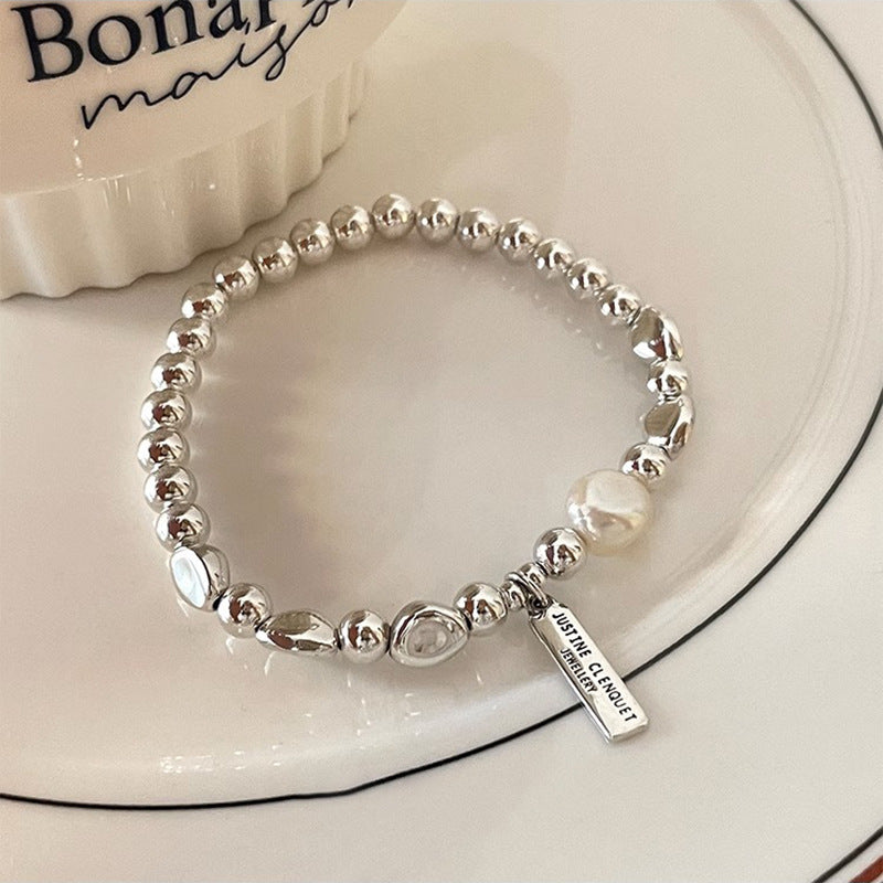 Irregular silver bean pearl ins bracelet
